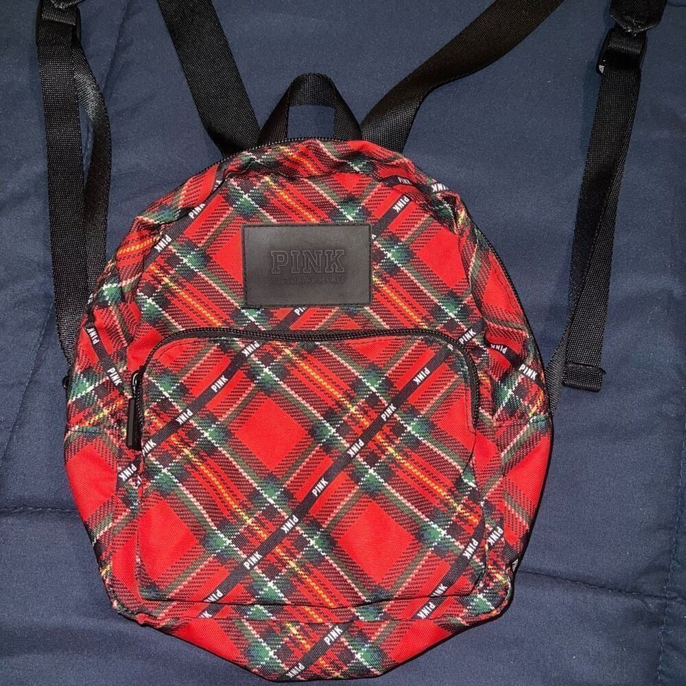 Victoria’s Secret PINK red plaid flannel small mini backpack bag